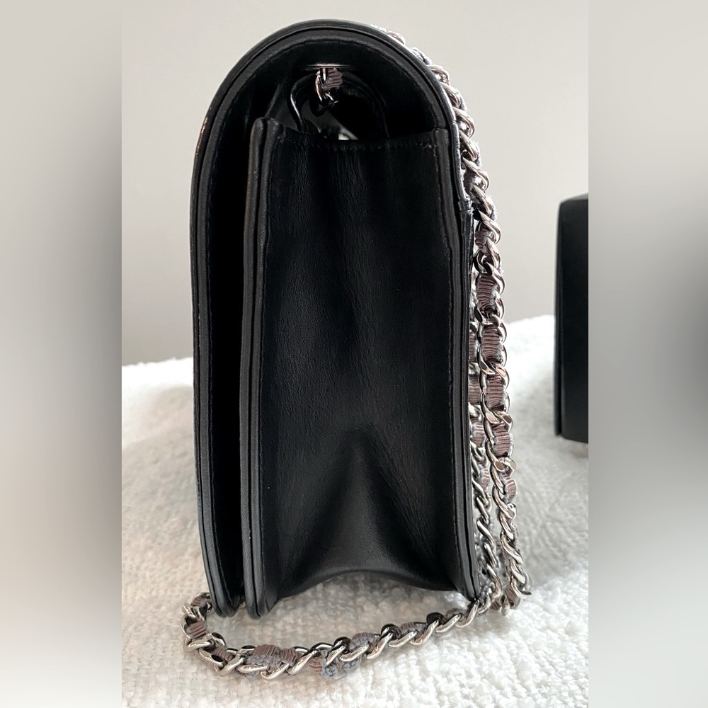 CHANEL Black Patent Leather Crossbody with Beige and Tan CC Patch - Picture 4 of 14